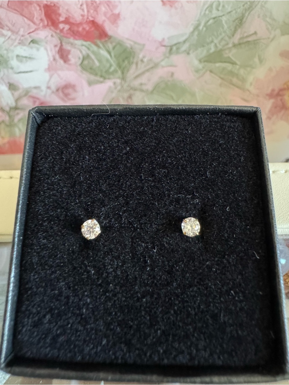 14K Solid Yellow Gold 3mm Diamond Simulant Stud Earrings